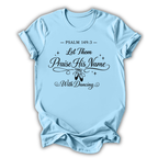 Light blue tt-shirt with black text 'Called to Dance, Created to Worship' on a white background