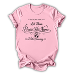Pink t-shirt with black text 'Called to Dance, Created to Worship' on a white background