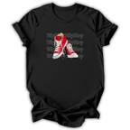 Black t-shirt with red high-top sneakers graphic and 'Hip Hop' text on a white background