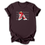 Brown t-shirt with red sneakers graphic and 'Hip Hop' text on a white background
