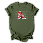 Green t-shirt with red high-top sneakers graphic and 'Hip Hop' text on a white background