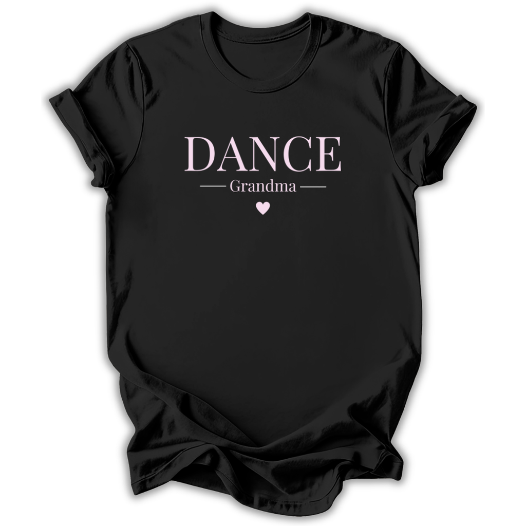 Black t-shirt with white text and crown graphic on a white background
