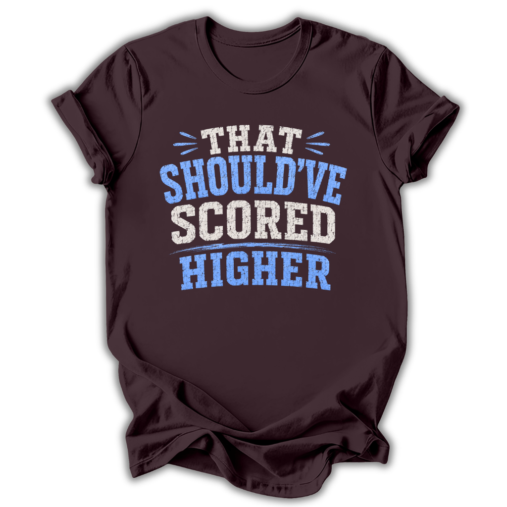 Brown t-shirt with humorous text design on a white background