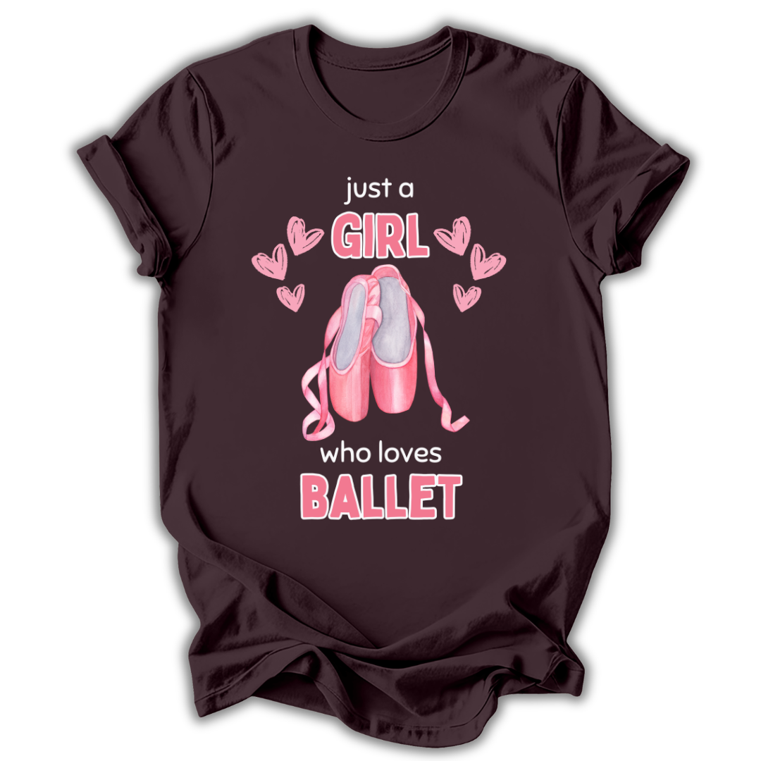 Brown t-shirt with ballet-themed design and text on a white background