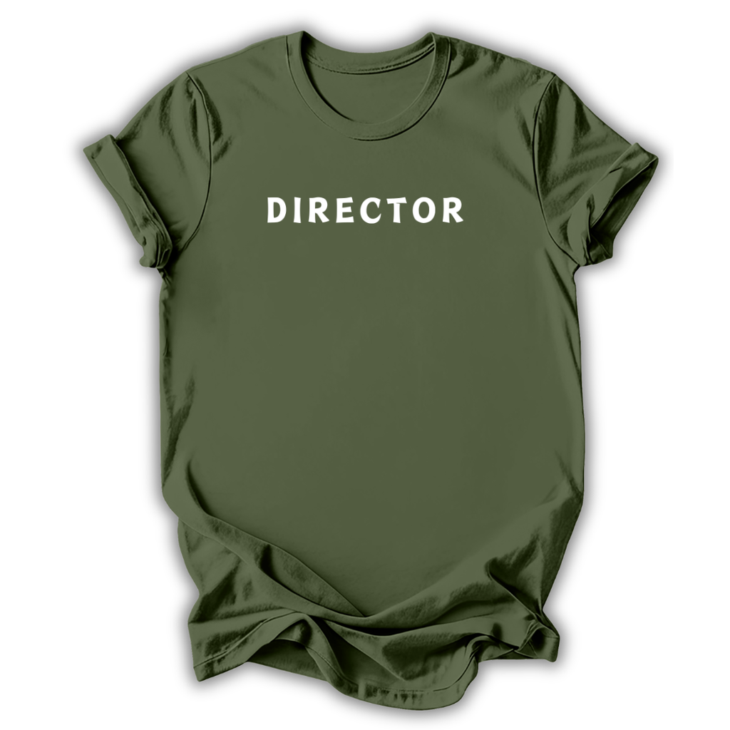 Green t-shirt with 'Director' text on a white background