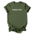 Green t-shirt with 'Director' text on a white background