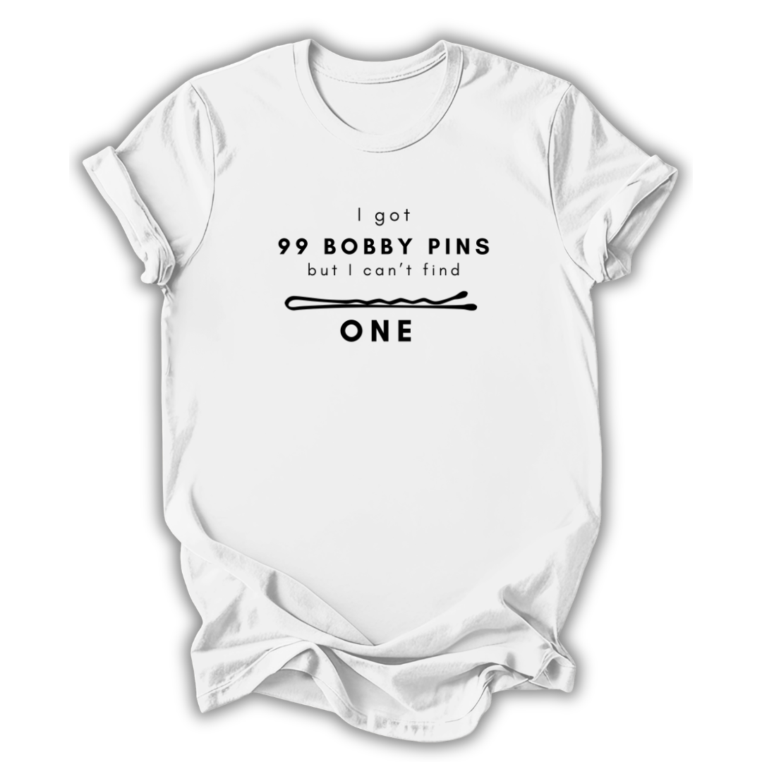 White t-shirt with humorous text and graphic on a white background