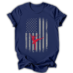 Navy blue t-shirt with American flag ballerina  design featuring a dancer in red.