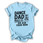 Light blue t-shirt with black text and ballet shoes graphic on a white background