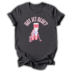 Gray t-shirt with 'Got Jet Glue?' graphic design featuring a bottle and ballet shoes on a white background.