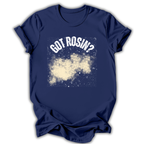 Navy blue t-shirt with 'GOT ROSIN?' text and white cloud graphic on a white background