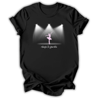 Black t-shirt with a graphic of a ballerina and 'choose to sparkle' text on a white background