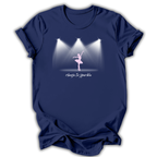 Navy blue t-shirt with a graphic of a ballerina and 'choose to sparkle' text on a white background