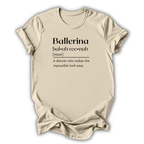 Beige t-shirt with 'Ballerina' definition text on a white background