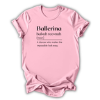 Pink t-shirt with 'Ballerina' definition text on a white background