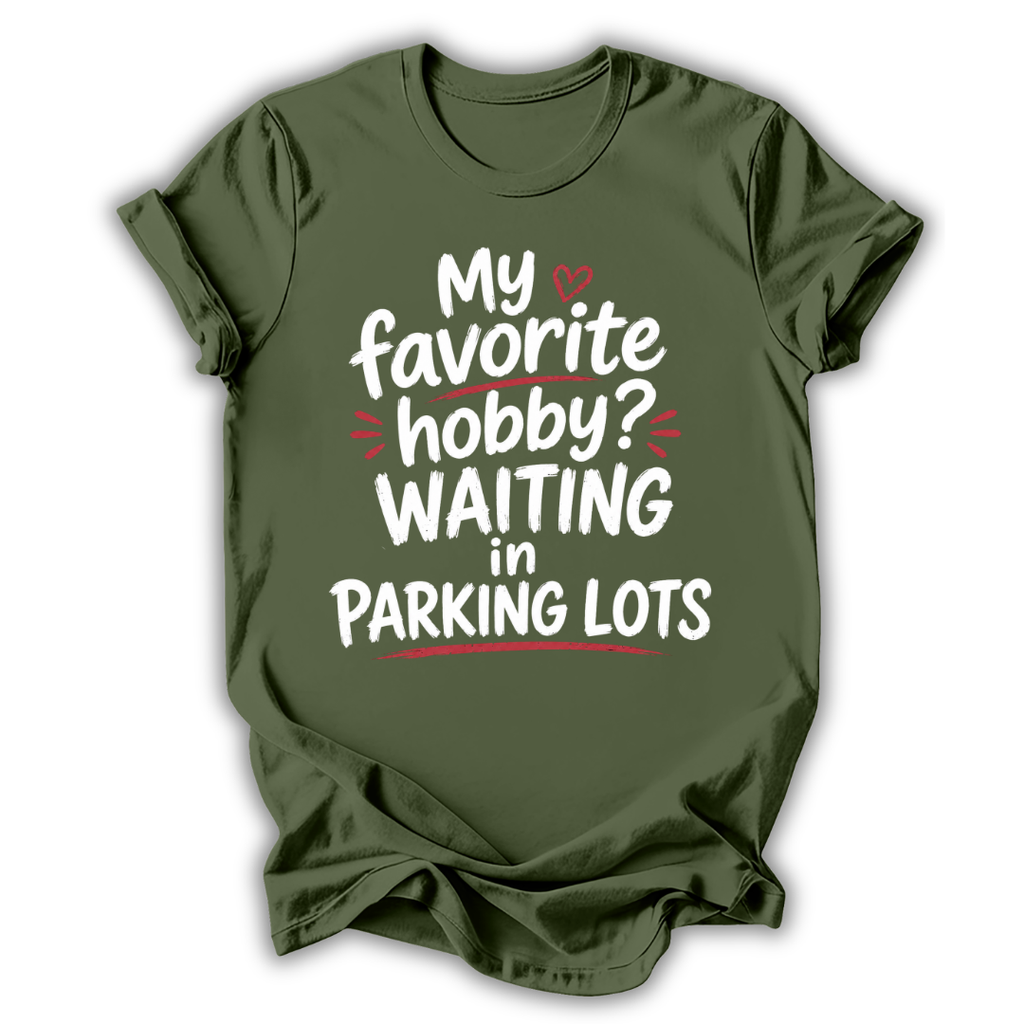 Green t-shirt with humorous text design on a white background