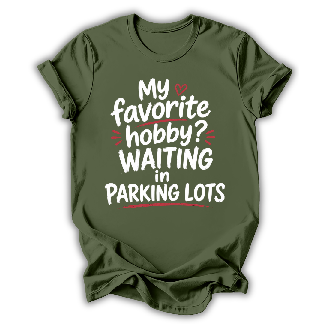 Green t-shirt with humorous text design on a white background