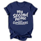Navy blue t-shirt with white text 'I'm a dancer doing dancer things' on a white background