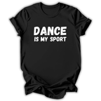 Black t-shirt with white text 'I'm that legendary dance teacher everyone is talking about' on a white background