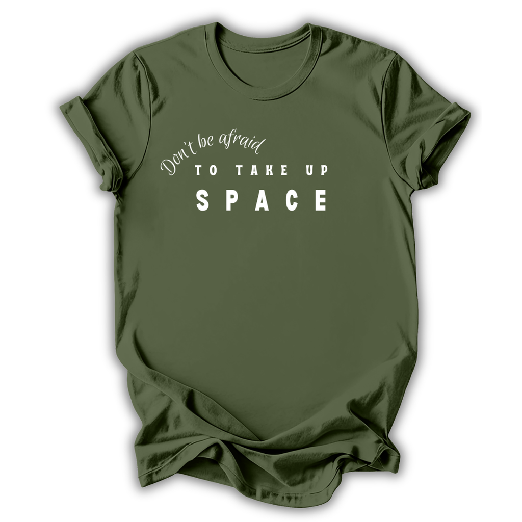 Green t-shirt with motivational quote on a white background