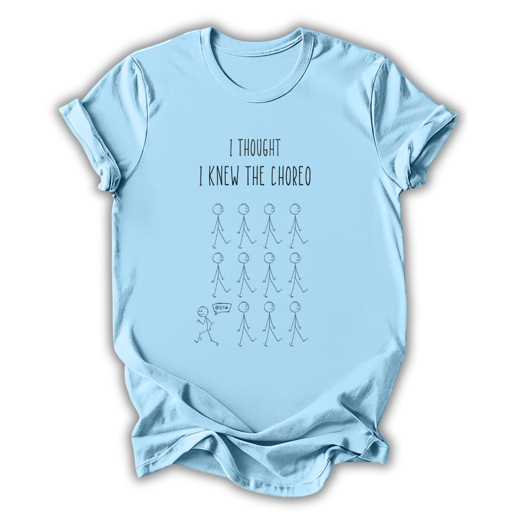 Light blue t-shirt with text and stick figure diagram on a white background