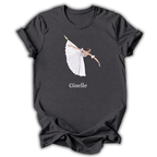 Black t-shirt with a graphic of a ballerina and the word 'Giselle' on a white background