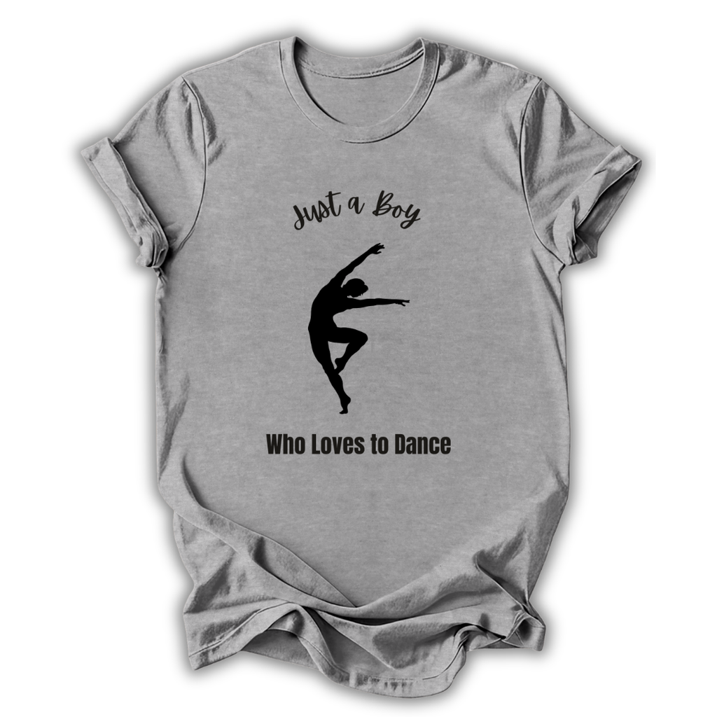 Gray t-shirt with a silhouette of a dancer and text on a white background