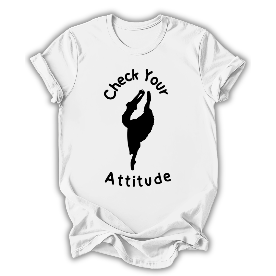 White t-shirt with black text and silhouette graphic on a white background