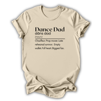 Beige t-shirt with 'Dance Dad' definition text on a white background