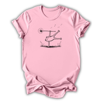 Pink t-shirt with a graphic design on a white background