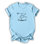 Light blue t-shirt with a graphic design on a white background