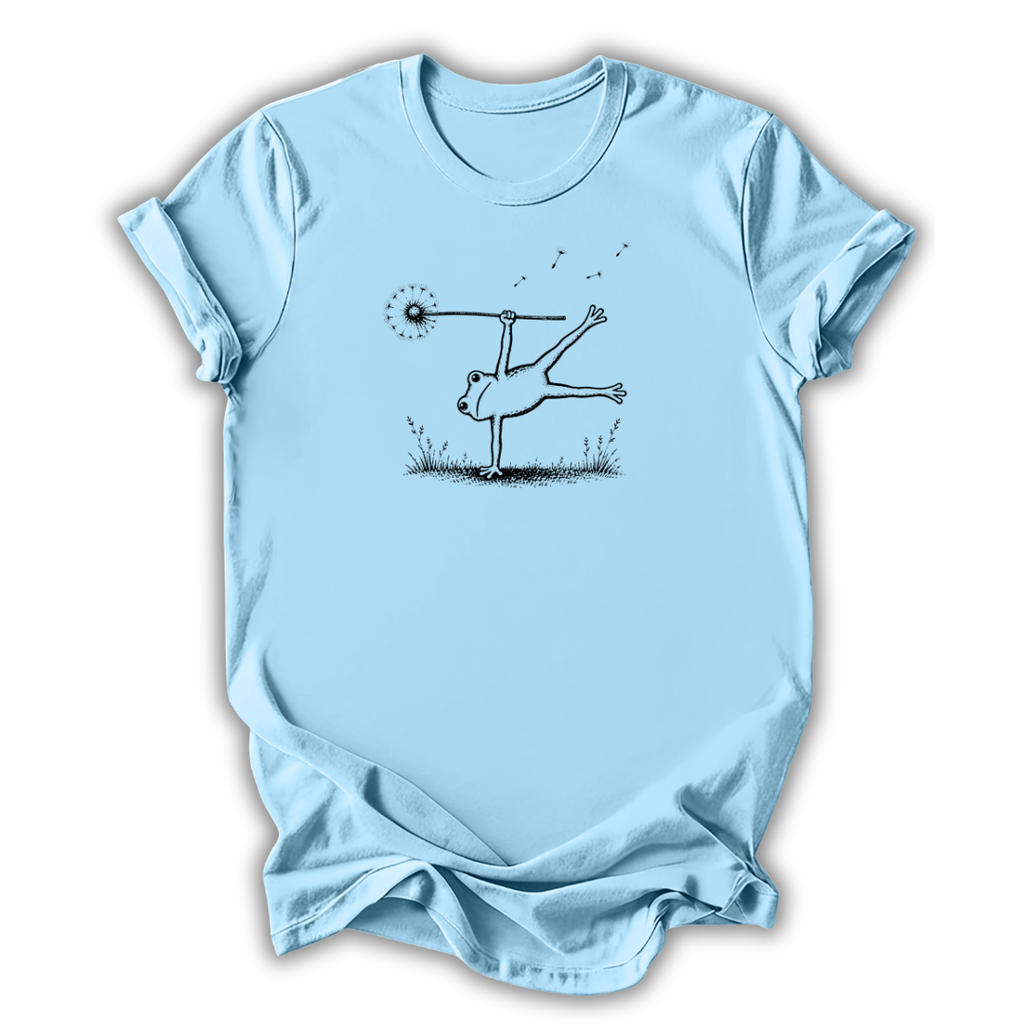 Light blue t-shirt with a graphic design on a white background