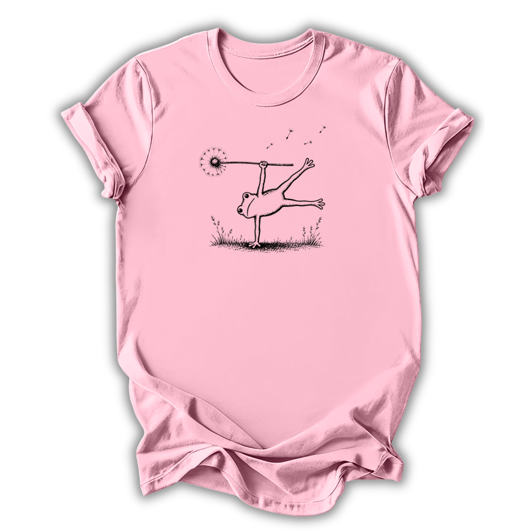 Pink t-shirt with a graphic design on a white background