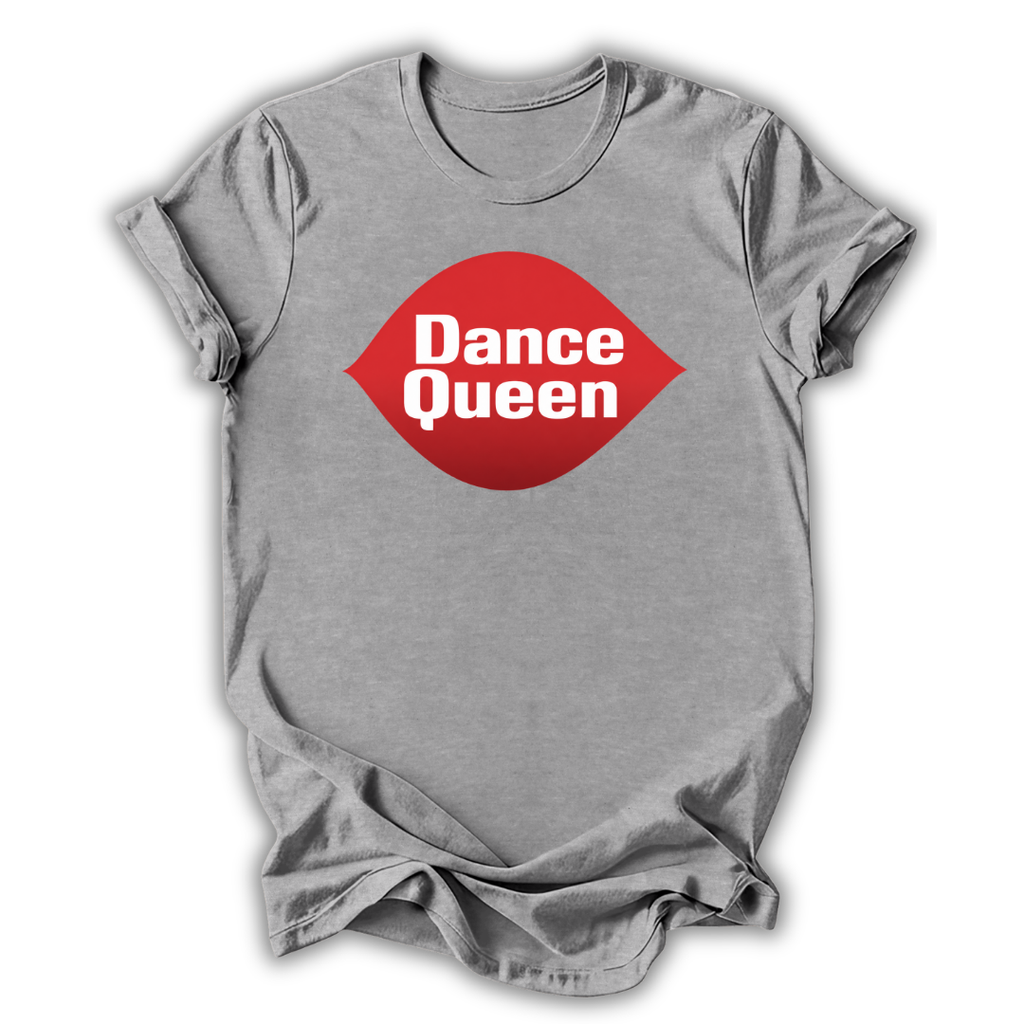 Gray t-shirt with 'Dance Queen' graphic on a white background