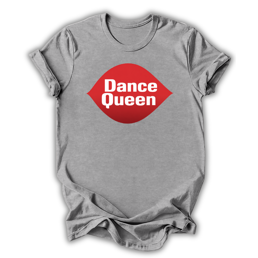 Gray t-shirt with 'Dance Queen' graphic on a white background
