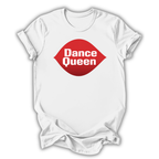 White t-shirt with red lips graphic and 'Dance Queen' text on a white background