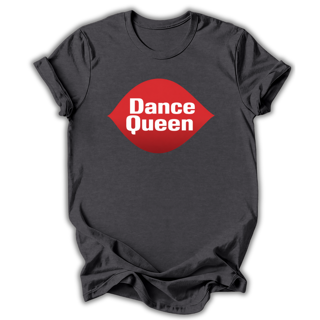 Black t-shirt with 'Dance Queen' graphic on a white background