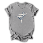 Gray t-shirt with shoe graphic design on a white background