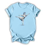 Light blue t-shirt with a graphic of a ballerina on a white background
