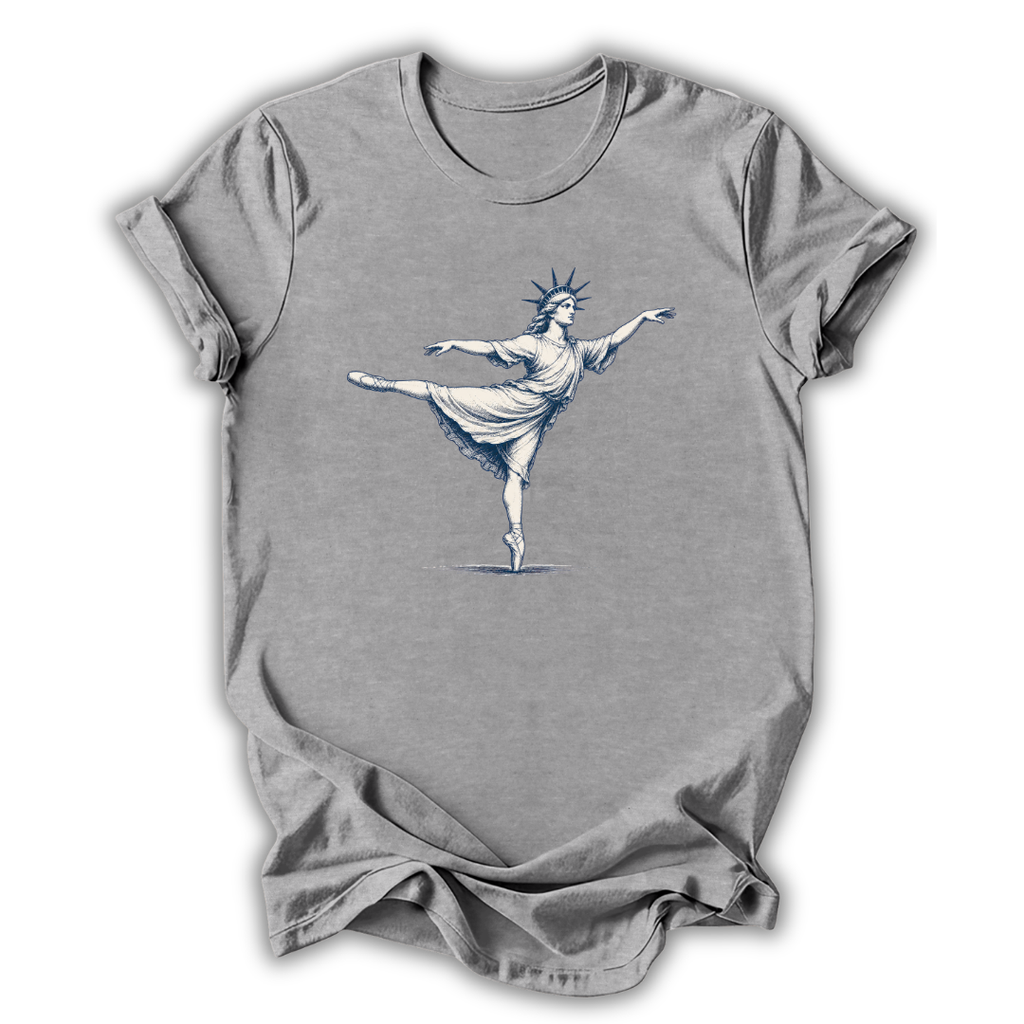 Gray t-shirt with shoe graphic design on a white background