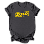 Black t-shirt with yellow 'SOLO DANCE WARS' text on a white background