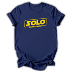 Navy blue t-shirt with yellow 'SOLO DANCE WARS' text on a white background