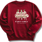 Red sweatshirt with 'Party Girls The Nutcracker' graphic on a white background