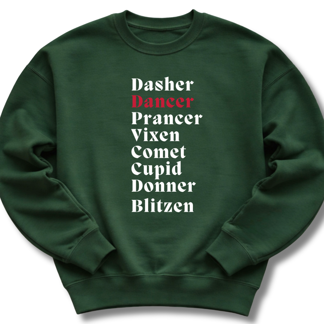 Green sweatshirt with text on a white background