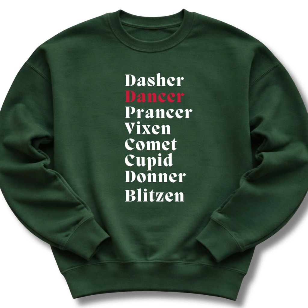Green sweatshirt with text on a white background