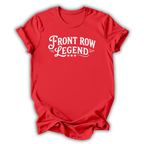 Red t-shirt with 'Front Row Legend' text on a white background