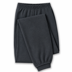 Dark charcoal gray jogger pants with an elastic waistband and ribbed ankle cuffs, shown folded on a white background.