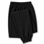 Black jogger sweatpants with an elastic waistband and ribbed ankle cuffs, shown folded on a white background.