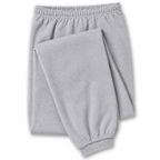 Light gray fleece jogger pants folded neatly on a white background.