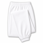 White sweatpants with an elastic waistband and ribbed ankle cuffs, shown folded on a white background.